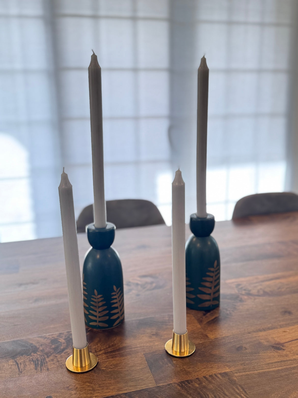 Grey Taper-candles & Fern holders