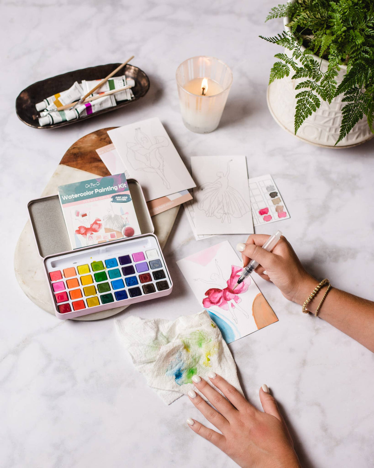 Winter Village watercolor painting kit